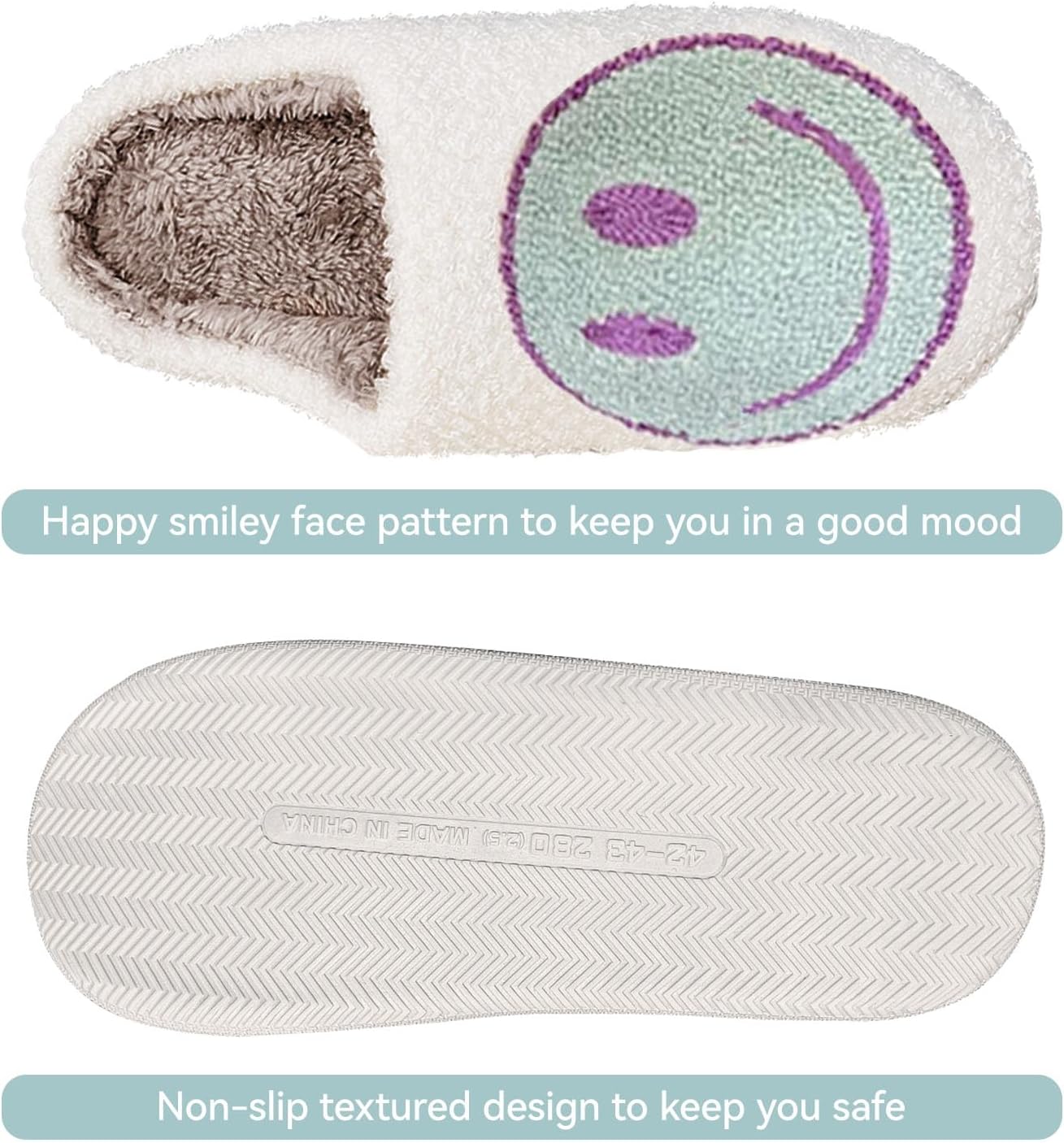 Beishani Smile Face Slippers for Women Size 7.5 Happy face slippers Retro Soft Plush Warm Slip-on Slippers Cozy Indoor Outdoor Womens Slipperst